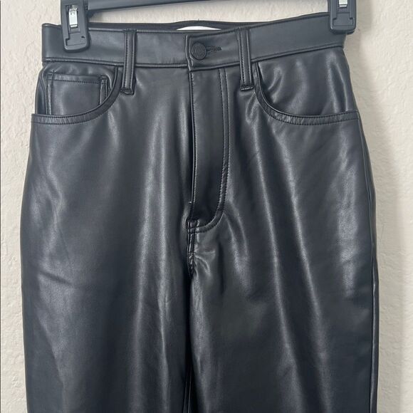 Abercrombie & Fitch Black Ultra High Ankle Straight Vegan Leather Pants SZ 24 - Picture 3 of 16